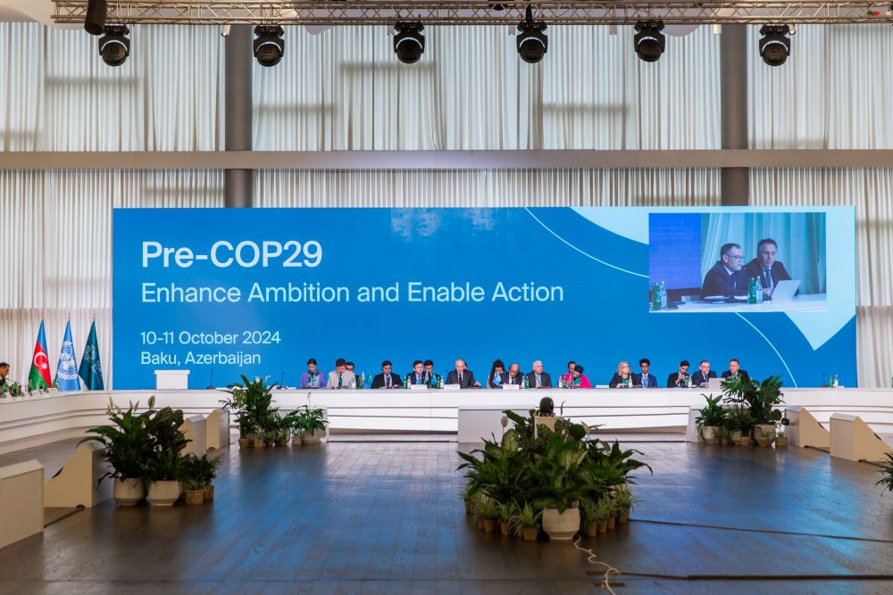 Stage at United Nations climate change conference in Baku, Azerbaijan. Stage at United Nations climate change conference in Baku, Azerbaijan.