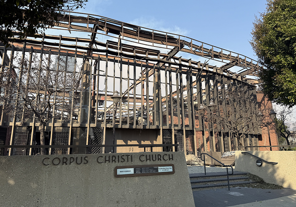 The skeletal remains of Corpus Christi Catholic Church in Pacific Palisades, in Los Angeles (Matt Skiba)