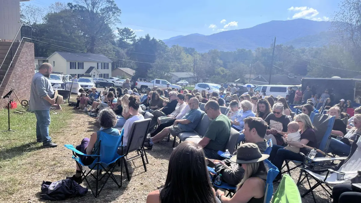 The Swannanoa Christian Church holds its first Sunday service since Hurricane Helene.