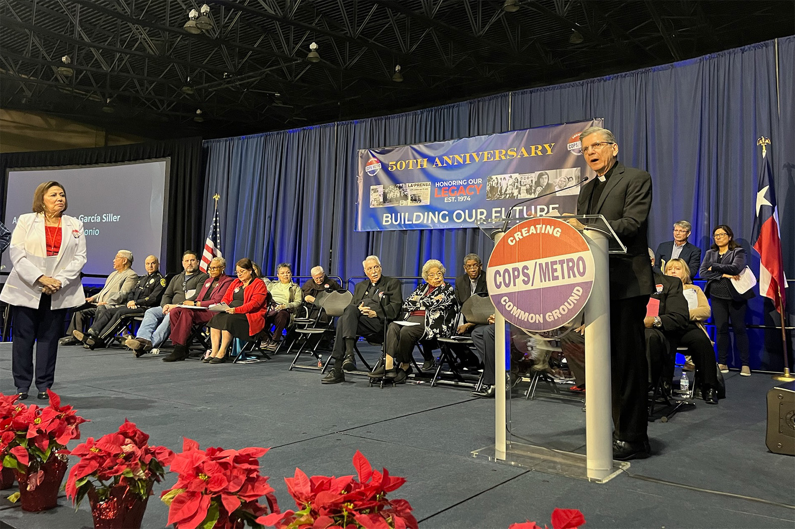 Archbishop Gustavo Garcia-Siller, San Antonio, Texas, Dec. 8, 2024. The bishop speaks from lectern.
