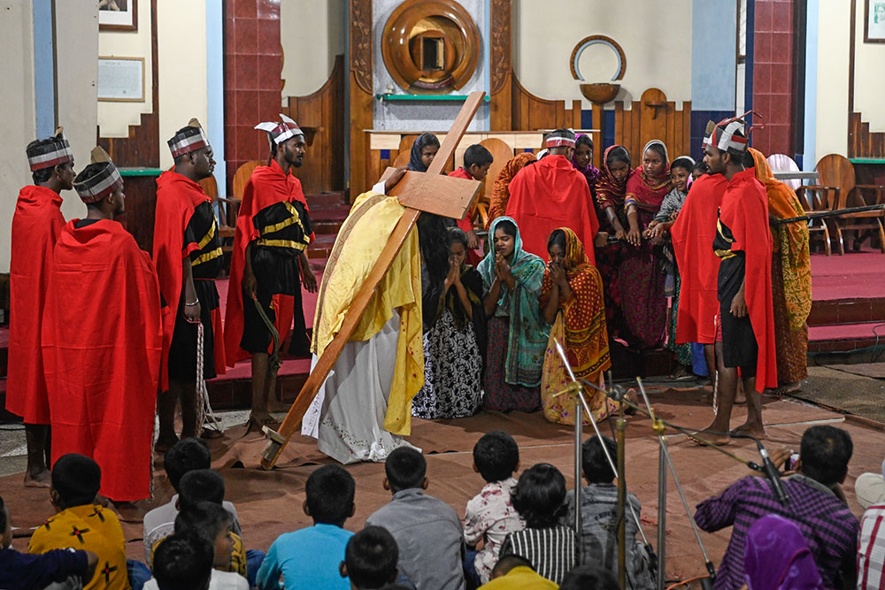 Jesus meets the women of Jerusalem during the Way of the Cross. (Piyas Biswas)