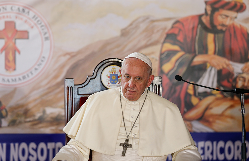 Pope Francis visits Casa Hogar el Buen Samaritano (Good Samaritan Home) in Panama City Jan. 27, 2019. (CNS/Paul Haring)