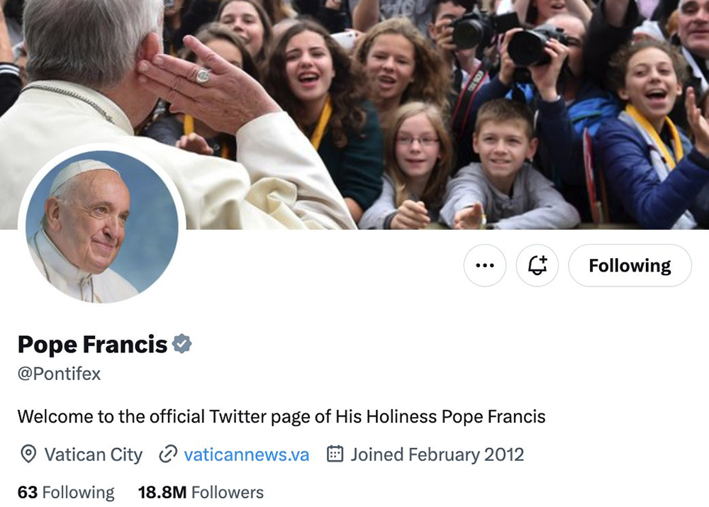 A screenshot of Pope Francis' @Pontifex Twitter account on April 21, 2023 (OSV News screenshot/Twitter)