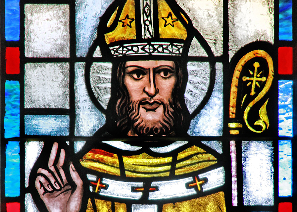 The likeness of St. Isidore of Seville is seen at St. Anthony's Church in Manteca, California. In Oklahoma, the saint is the patron of an online Catholic-run public charter school open to students throughout the state from kindergarten through high school. The Statewide Virtual Charter School Board approved the St. Isidore of Seville Catholic Virtual School in June 2023 but it has been challenged on constitutional grounds by the attorney general. (OSV News/The Crosiers/Gene Plaisted)