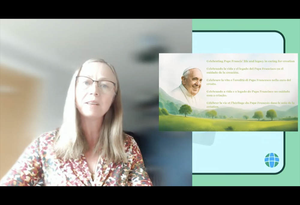 Lorna Gold, executive director of Laudato Si' Movement, speaks during a digital wake for Pope Francis on April 25, 2025. Laudato Si' Movement convened the wake. Pope Francis died April 21, 2025, at age 88. (NCR screengrab/YouTube)