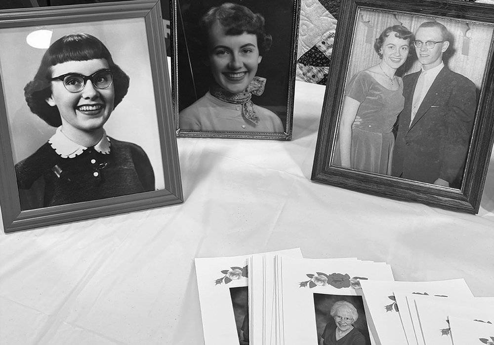 Photos of Rita, Stephanie Yeagle's grandmother, are displayed at the memorial service. (Courtesy of Leah Sears)