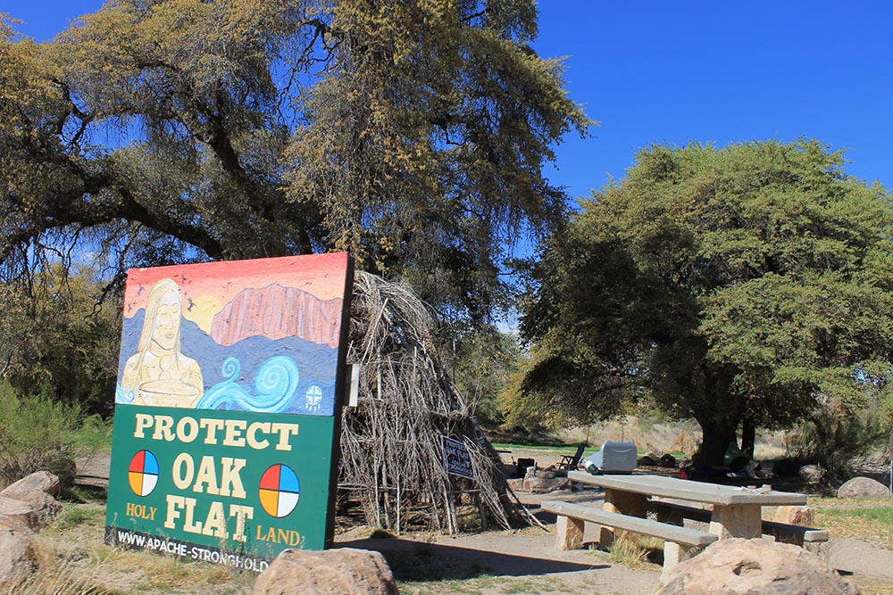 Oak Flat, known as Chi'chil Biłdagoteel among the Apaches, has been at the center of a land struggle for nearly two decades. A campground since the 1950s, the 6.7-acre area in southeastern Arizona has been a sacred space for 1,500 years for Apache and other Native tribes, who view it as a direct corridor to the Creator. (NCR photo/Brian Roewe)