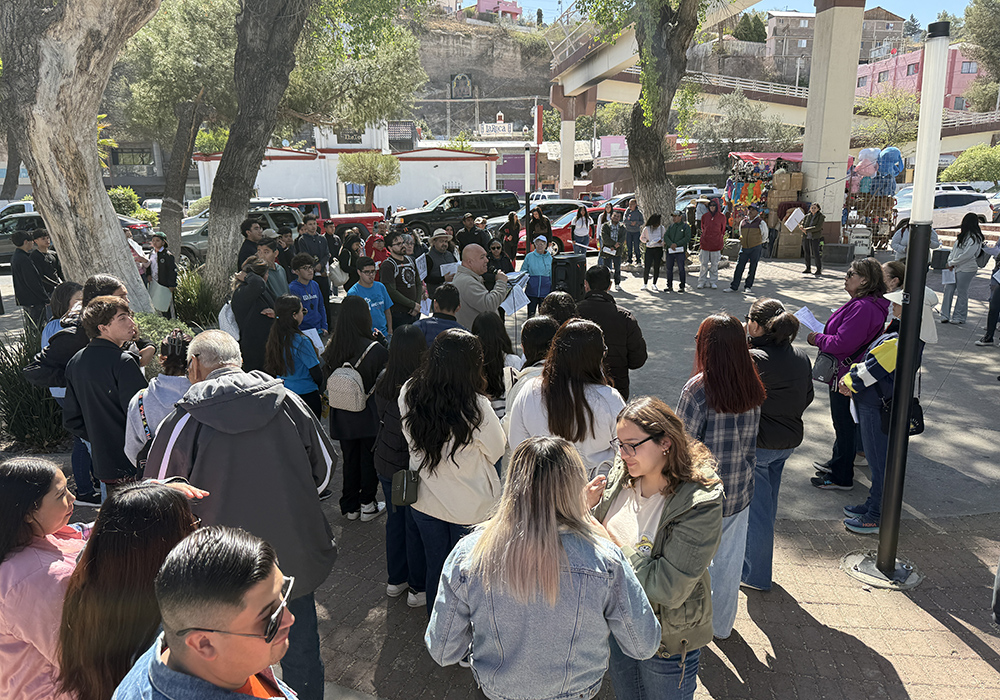Participants assemble April 5 just south of the border with Arizona in Nogales, Mexico, as a Via Crucis procession honoring migrants gets underway. (Anita Snow)