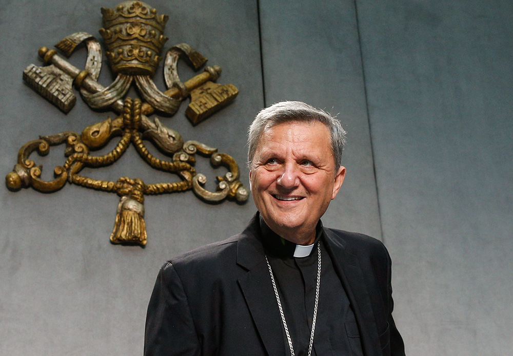 Cardinal Mario Grech, secretary-general of the Synod of Bishops, begins a news conference to present an update on the process for the synod on synodality, at the Vatican Aug. 26, 2022. (CNS/Paul Haring)
