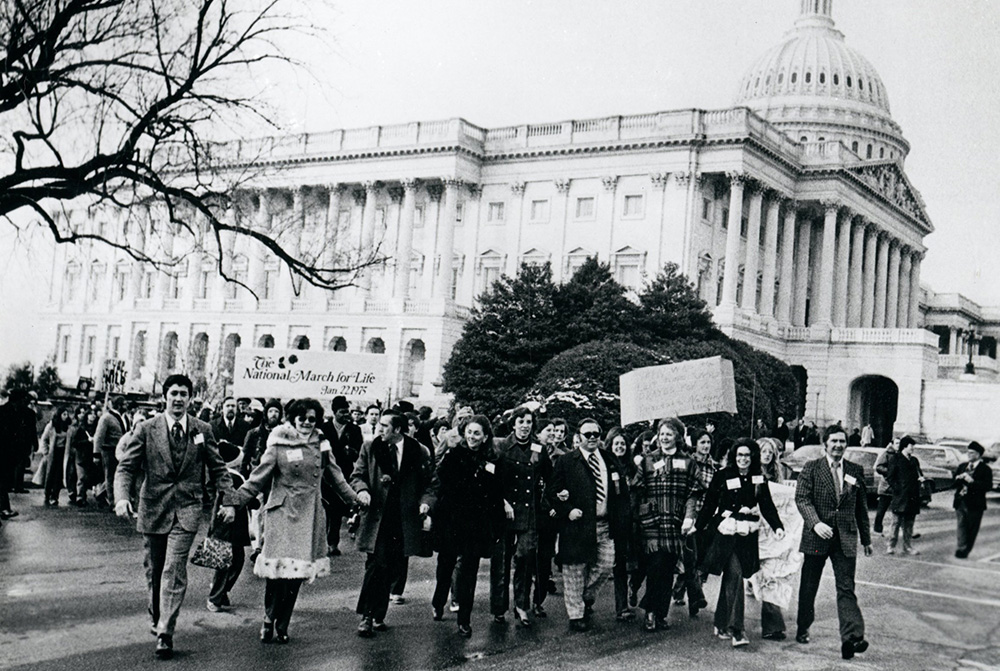 People walk past the U.S. Capitol during the second March for Life in 1975 in Washington. Robert Prevost, a student at Villanova University from 1973-1977 and the future Pope Leo XIV, is believed to have attended one of the early marches, along with other founding Villanovans for Life, between 1975-1977. (OSV News/CNS archive)