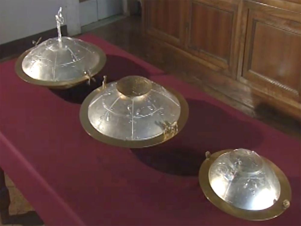 Cardinal electors place their ballots in these urns during the conclave. Cardinal electors place their ballots in these urns during the conclave.