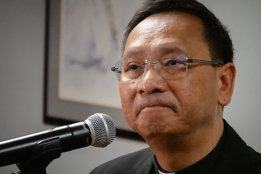 San Diego Auxiliary Bishop Michael Pham appears at a press conference on May 22, when he was announced as the new head of the San Diego Diocese. (Ken Stone)