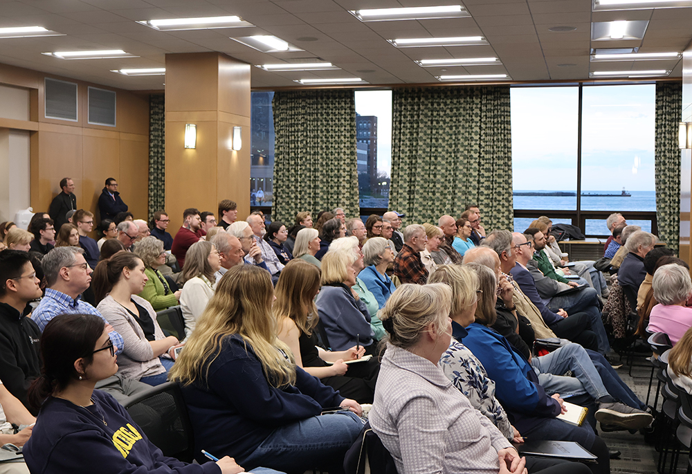 Attendees listen as Bishop Mark Seitz of El Paso, Texas, gives the 2025 Cardinal Bernardin Common Cause lecture April 22 at Loyola University Chicago. (Courtesy of Hank Center for the Catholic Intellectual Heritage/Loyola University Chicago)