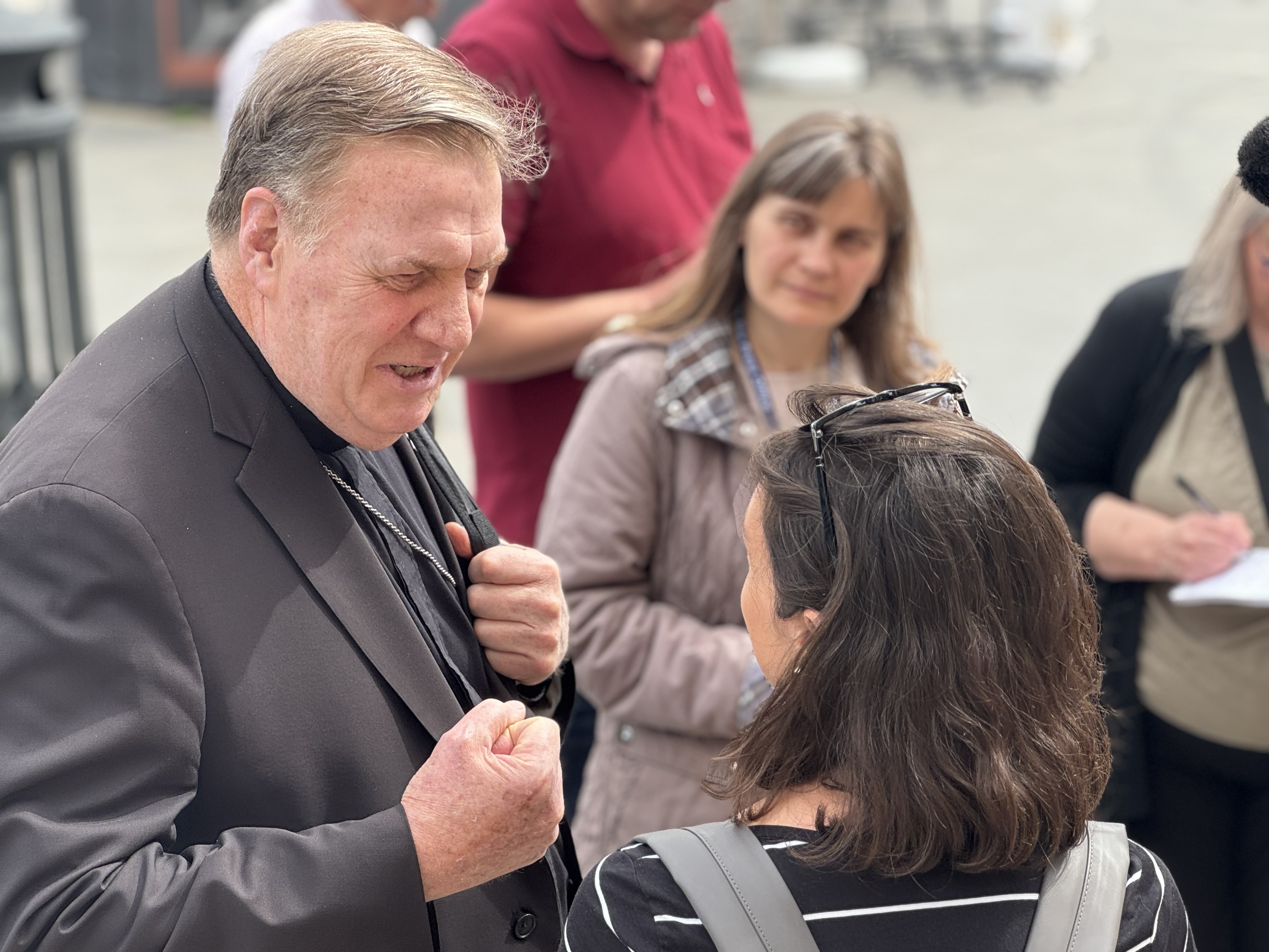 Cardinal Joe Tobin No comment on the Trump tweet from Cardinal Joseph Tobin of Newark, New Jersey, in Rome on May 4, 2025. He was saying Mass today at Santa Maria delle Grazie, his titular church.(NCR photo/Rhina Guidos)
