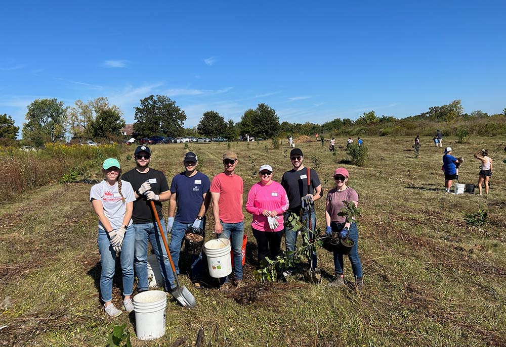 University of Kentucky students helped plant more than 300 trees in Hisle Park in Lexington, as part of a diocesan tree planting event Sept. 23, 2023, to mark the Season of Creation. (Kevin Steele)
