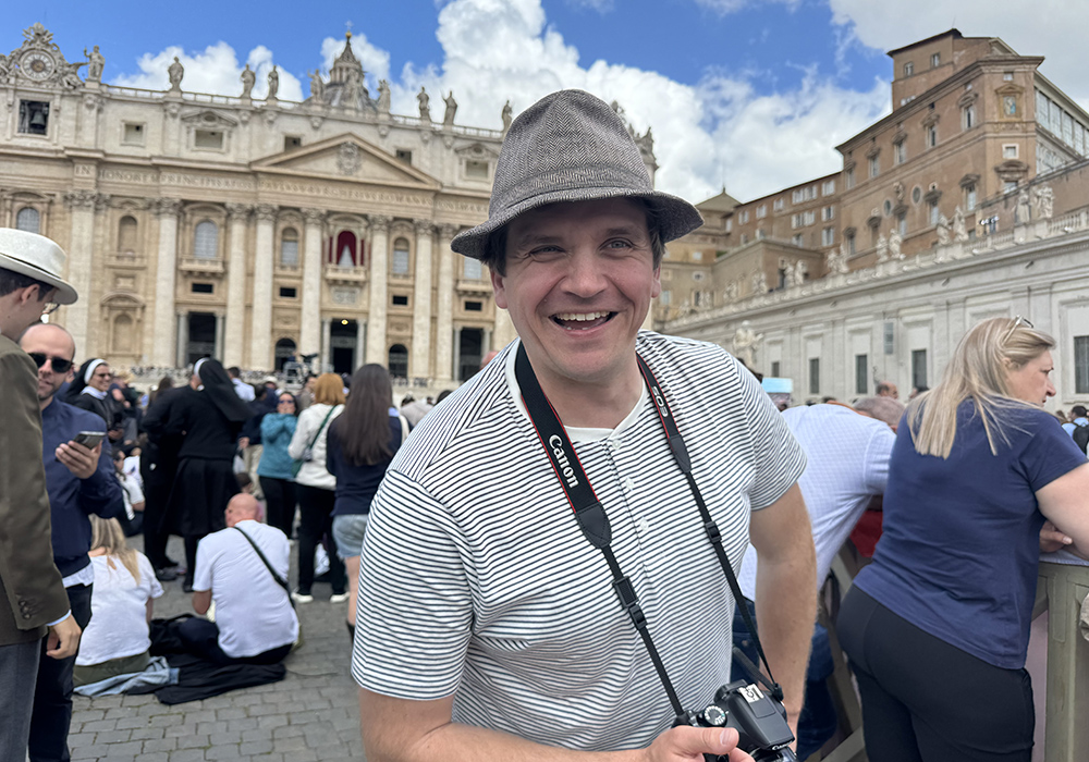 Colter Sikora of Madison, Wisconsin, said that all popes have had good aspects, as he waited May 8. "But God's got to take care of it. It's his job." (NCR photo/Rhina Guidos)