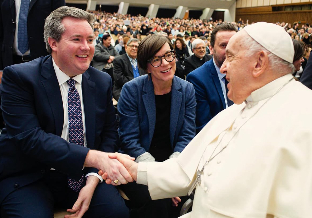 Contributor John McCarthy is pictured with Pope Francis. (Courtesy of John McCarthy/Vatican News)