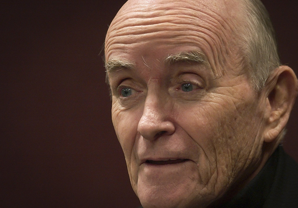 Fr. Andrew Greeley, American sociologist and prolific bestselling author, died May 29, 2013, at his home in Chicago. He was 85. Greeley is pictured in a 2003 file photo addressing a Catholic gathering in Chicago. (CNS/Karen Callaway)
