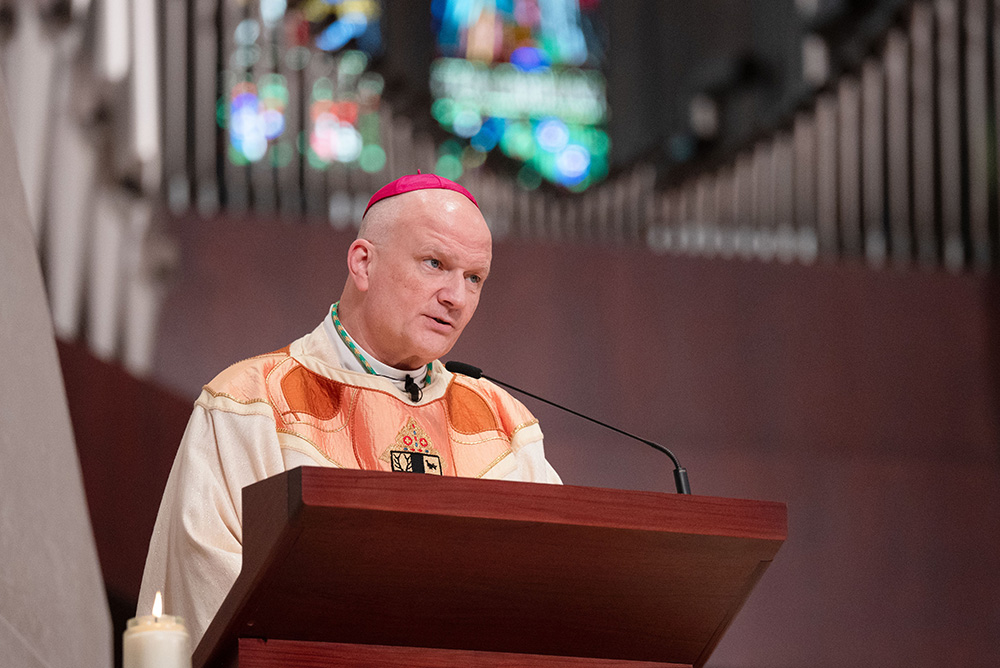 Archbishop Edward Weisenburger delivers his first homily during his installation Mass at the Cathedral of the Most Blessed Sacrament in Detroit March 18, 2025. (OSV News/Detroit Catholic/Tim Fuller)