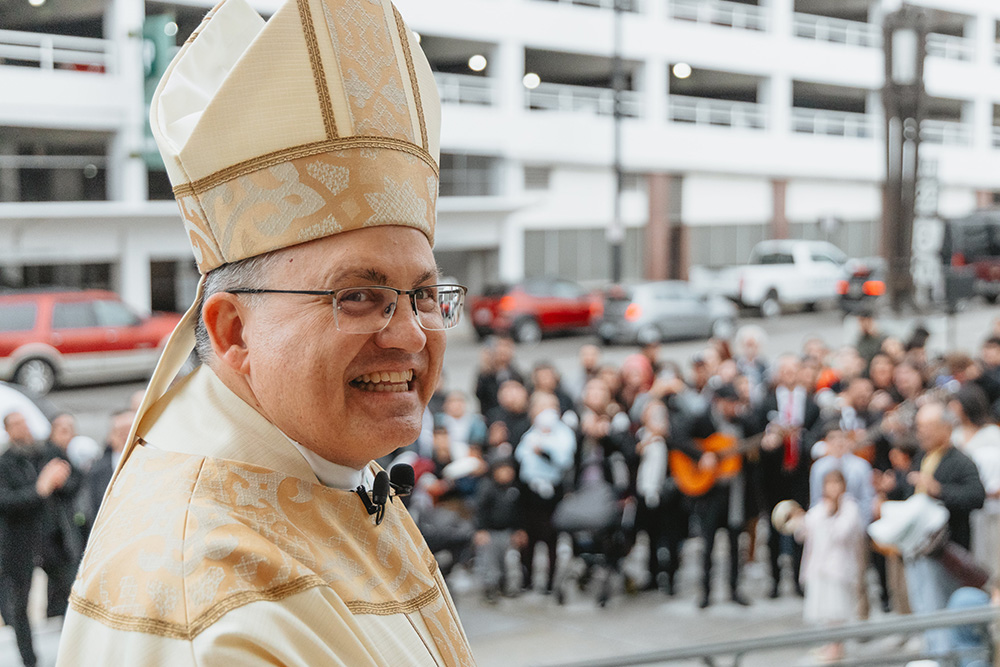 Archbishop Robert Casey smiles ahead of his installation Mass April 3, 2025, at the Cathedral Basilica of St. Peter in Chains in Cincinnati. (OSV News/Courtesy of Cincinnati Archdiocese)