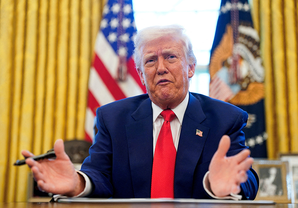 U.S. President Donald Trump speaks as he signs executive orders and proclamations in the Oval Office at the White House April 9, 2025, in Washington. (OSV News/Reuters/Nathan Howard)
