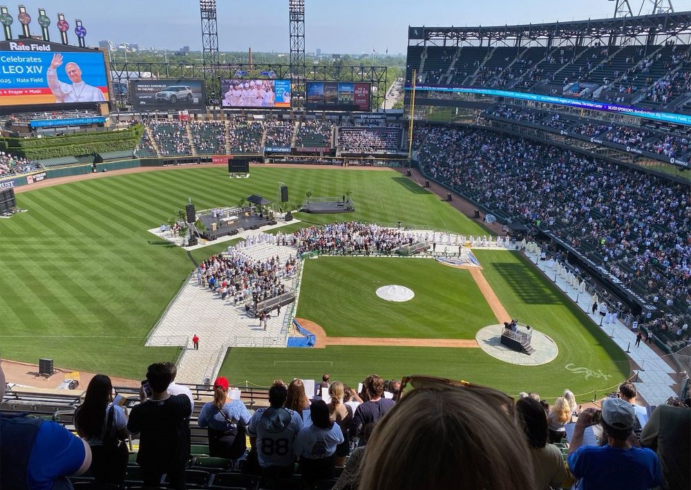 Thousands of people attend a Mass celebrating Pope Leo XIV at Rate Field, home of the Chicago White Sox, June 14 in Chicago. Thousands of people attend a Mass celebrating Pope Leo XIV at Rate Field, home of the Chicago White Sox, June 14 in Chicago.