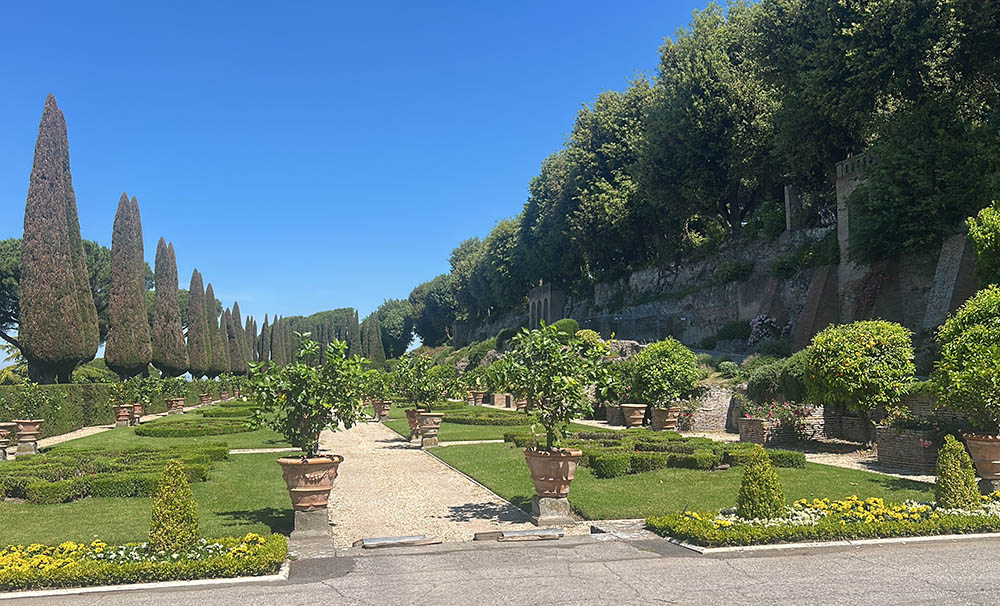 One of the gardens of the papal villa at Castel Gandolfo, south of Rome, is seen May 29, 2025, the day Pope Leo XIV made a visit to the villa and the Borgo Laudato Si' project, which Pope Francis set up to promote ecology education. (CNS/Pablo Esparza)