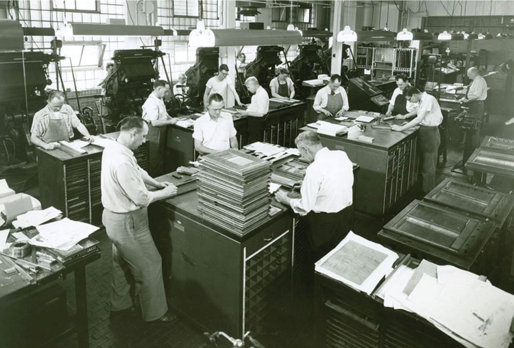ur Sunday Visitor's composing room, where the weekly paper was put together, in a photo prior to 1961. The publication, which became a magazine in 2024, will publish its final issue in October. (Courtesy Smithsonian National Postal Museum)