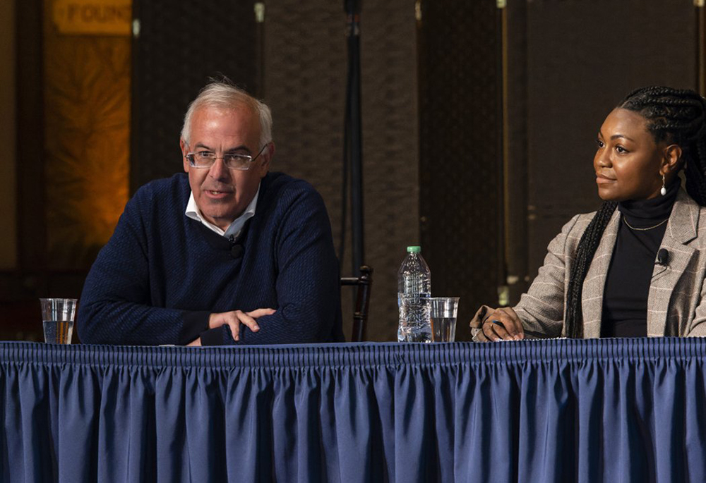 David Brooks, speaks during a March 28, 2022, panel discussion on "'So What Did I Miss?' A Look Back, A Look Around, A Look Ahead After Two Years of COVID." The discussion was sponsored by Georgetown University's Initiative on Catholic Social Thought and Public Life. (CNS/Courtesy of Georgetown University/Art Pittman)