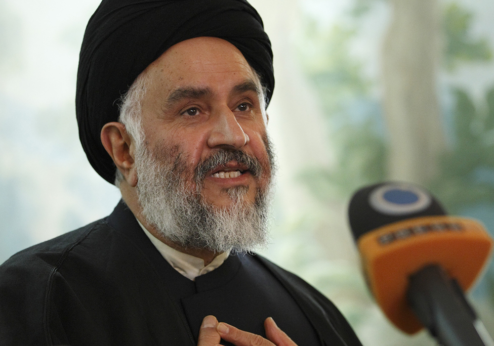 In a file photo, Ayatollah Seyed Mostafa Mohaghegh Damad Ahmadabadi answers reporters' questions in Rome Oct. 14, 2010, before giving a presentation at the Vatican. Amid war in the Middle East, Damada, a prominent figure within Iran's Shia clerical establishment, wrote a public letter to Leo calling for peace and respect for international law. (CNS/Paul Haring)