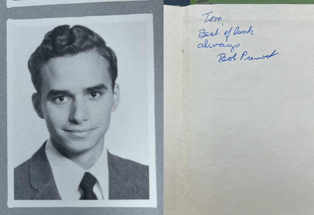 Una foto di un giovane Robert Prevost, il futuro Papa Leone XIV, tratta dal suo annuario del liceo &egrave; vista accanto alla sua firma. Ha trascorso la maggior parte della sua infanzia nella grande area di Chicago, ma ha frequentato il liceo nell'ormai chiuso St. Scuola superiore Augustine Seminary in Olanda, Michigan. L'ex cardinale Prevost, un agostiniano, &egrave; stato eletto al papato l'8 maggio 2025, diventando il primo papa degli Stati Uniti nella storia. (OSV News/Per gentile concessione di Fr. Becket Franks)