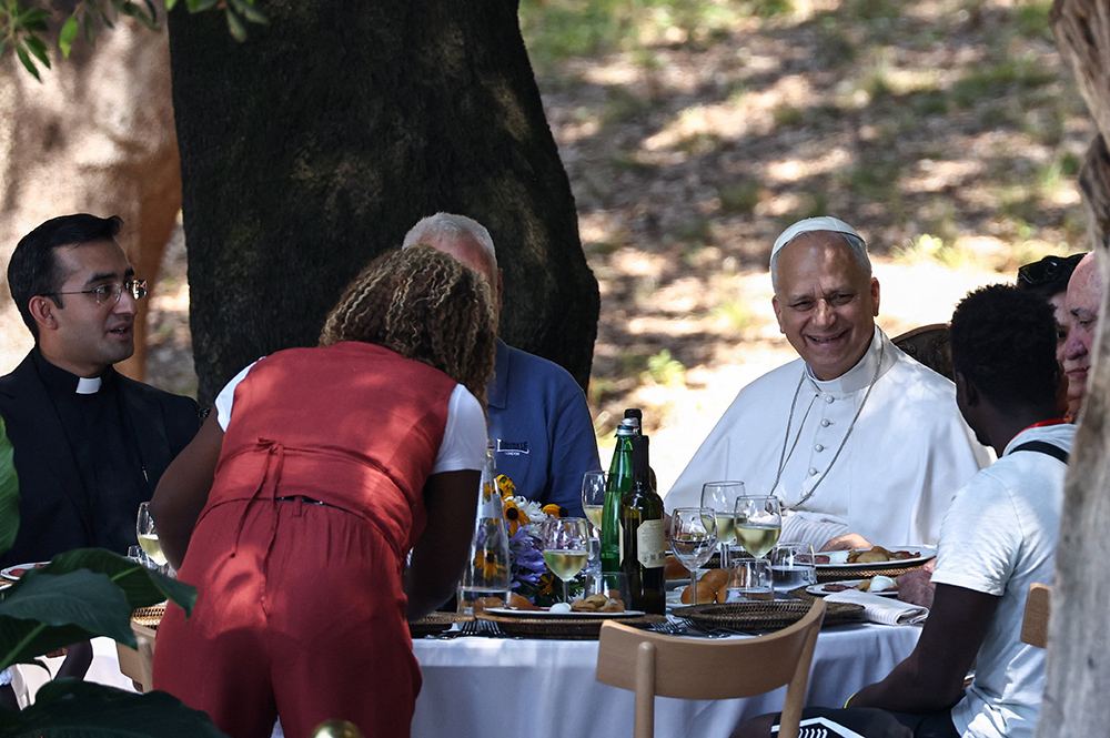 Pope Leo XIV has lunch with vulnerable people from the Diocese of Rome at Borgo Laudato Si, in the pontifical gardens of Castel Gandolfo, Italy, July 11, 2026. (OSV News/Reuters/Matteo Minnella)