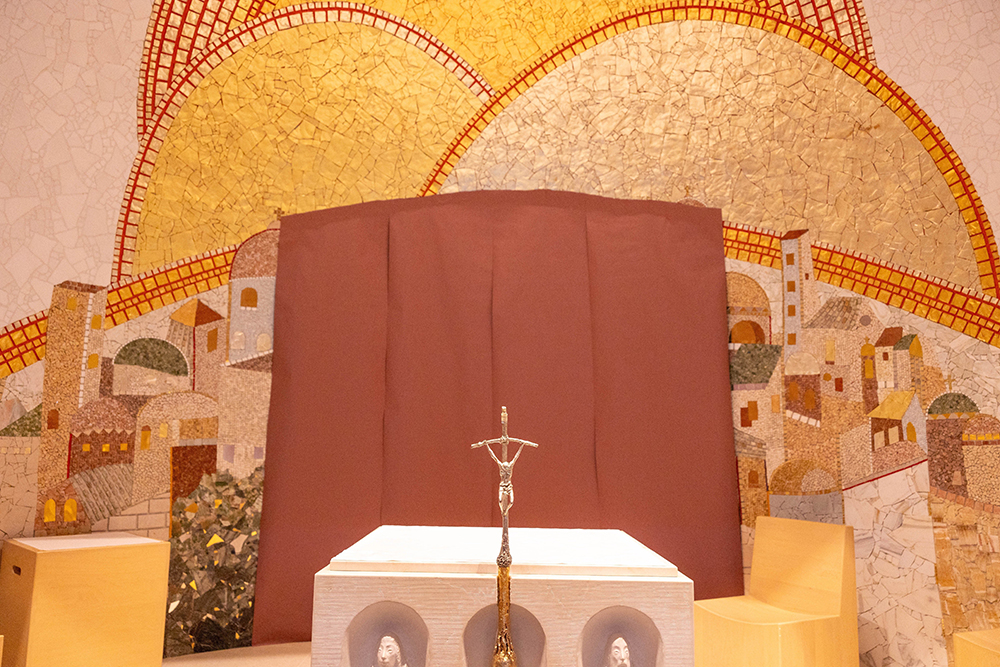 Paper covers the mosaics of Fr. Marko Rupnik July 23, 2024, in the Luminous Mysteries Chapel at the St. John Paul II National Shrine in Washington. (OSV News/Mihoko Owada)