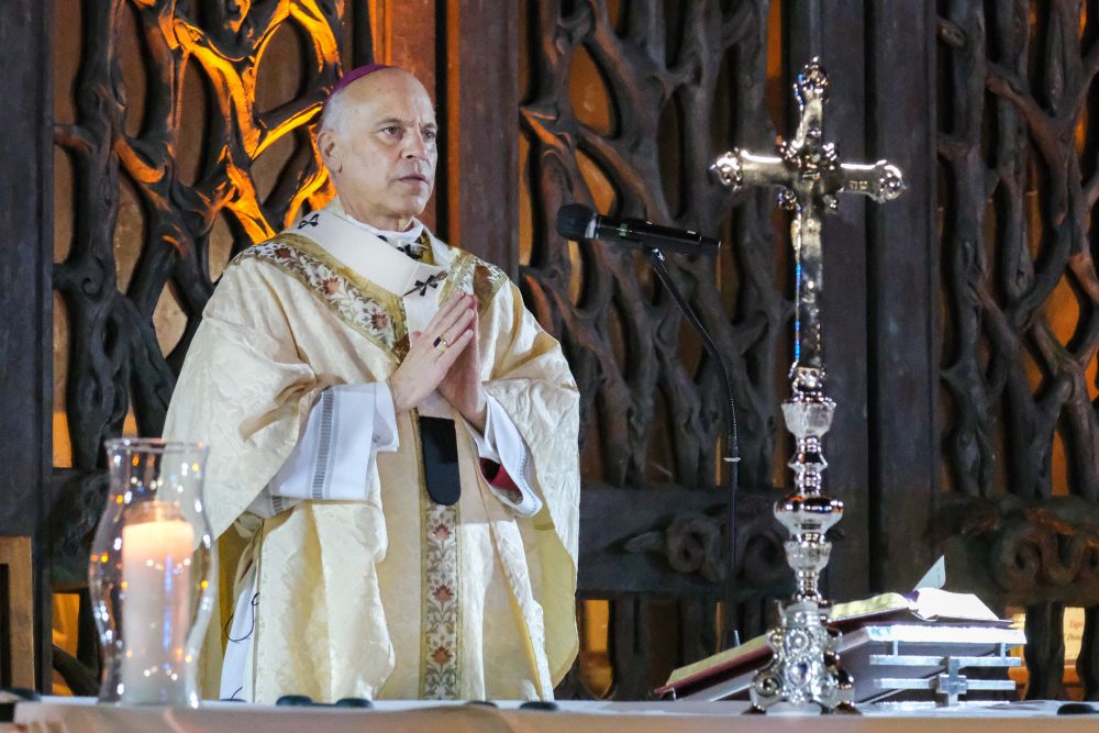 San Francisco Archbishop Salvatore Cordileone, pictured in a file photo celebrating Mass outside the Cathedral of St. Mary of the Assumption, said diocesan entities must pay assessments toward a $395 million settlement with longtime survivors of clergy sexual abuse. (OSV News/Archdiocese of San Francisco/Dennis Callahan)