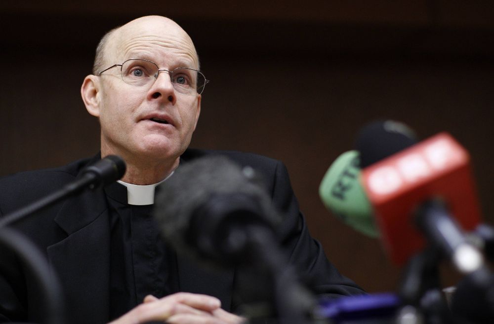 Msgr. Stephen Rossetti, then a clinical associate professor at the Catholic University of America in Washington, talks during a press conference in Rome Feb. 7, 2012. (OSV News/Reuters/Tony Gentile)