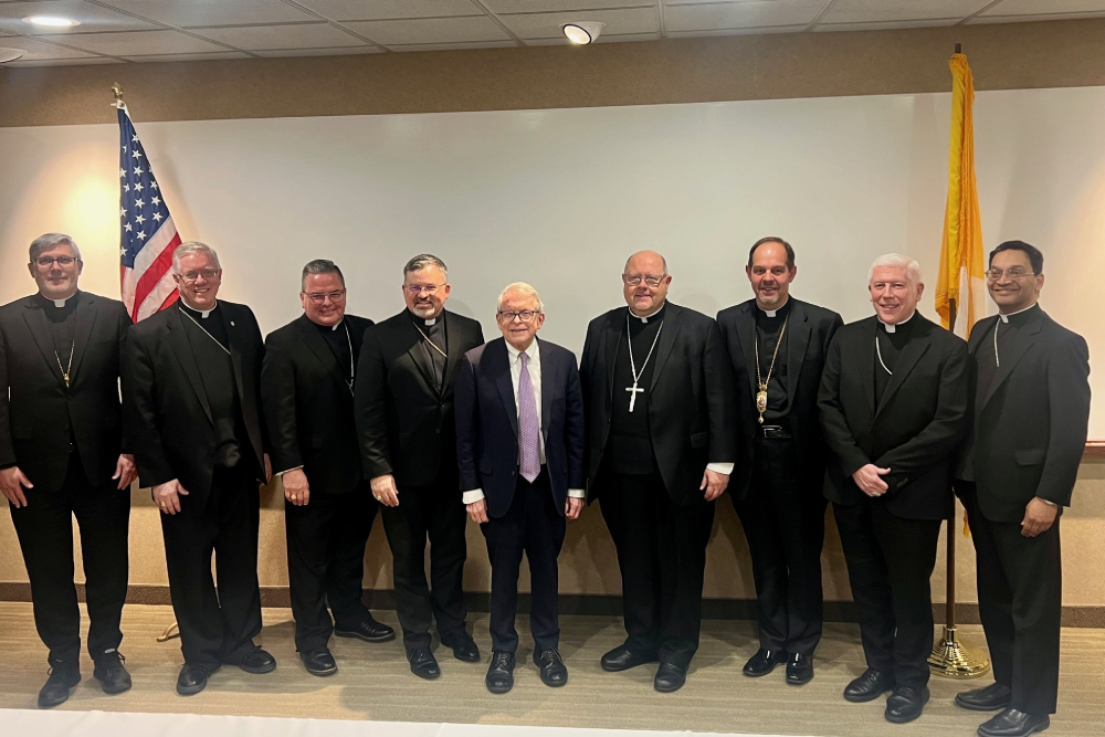 Ohio Gov. Mike DeWine is pictured with Ohio bishops, March 2026.