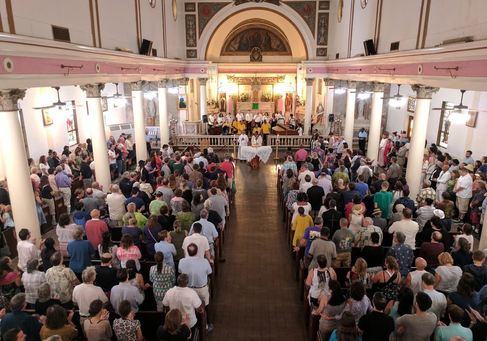 The congregation celebrates inside St. Augustine Church in New Orleans. (Courtesy of St. Augustine Catholic Church)