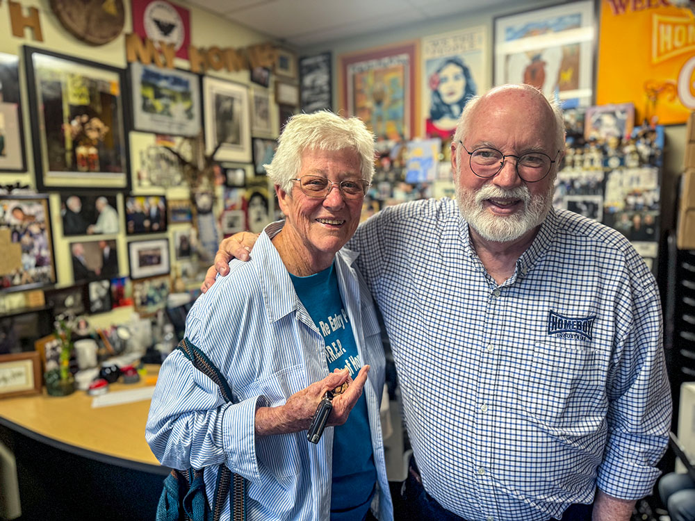 Dominican Sr. Mary Sean Hodges stops by the office of Jesuit Fr. Greg Boyle June 8, 2026, in Los Angeles. Along with Boyle, Hodges has been a leading voice for restorative justice in California. (GSR photo/Rhina Guidos)