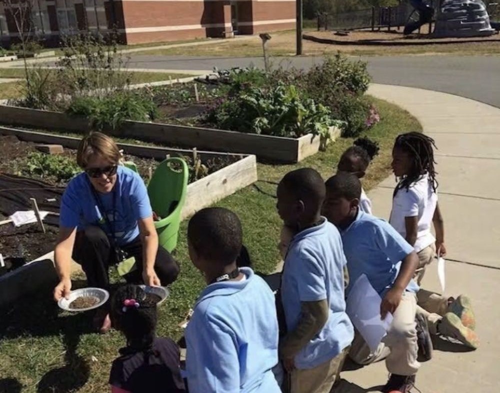 Jeffie Hardin teaches gardening and farming techniques at a North Carolina Title I school. She and her husband, Chris Hardin, moved from the suburbs to a farm that eventually became both a source of food and a kind of informal classroom. (Courtesy of Chris Hardin) 