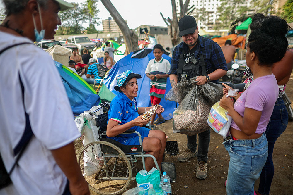 Displaced people shelter at a temporary camp in La Guaira, Venezuela, July 4, 2026, following the aftermath of the June 24 earthquakes. (OSV News/Reuters/Adriano Machado)