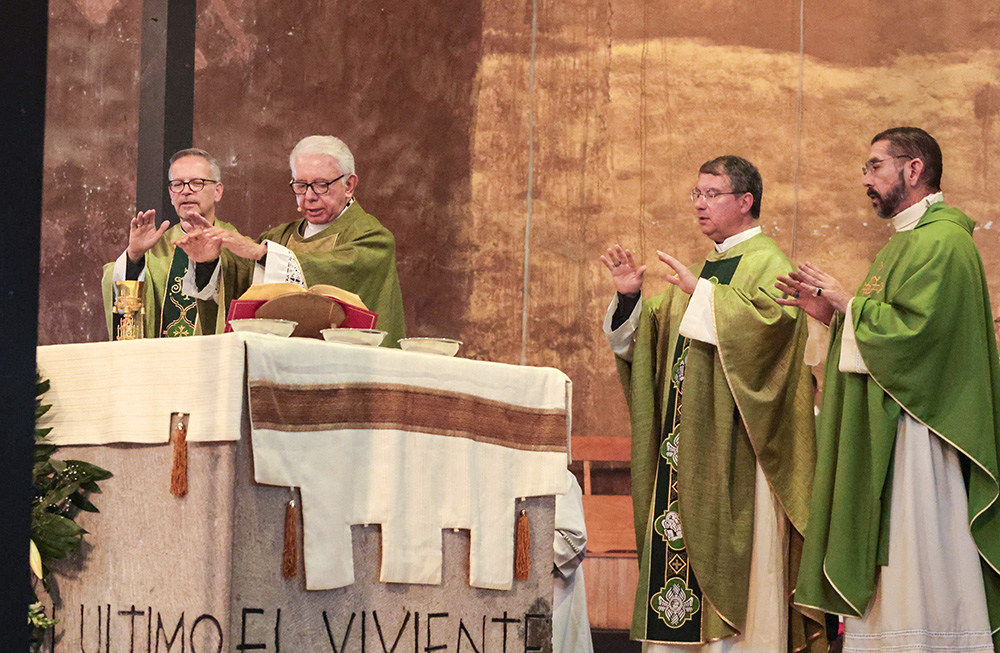 From left: Bishops Pierre Goudreault, Ramón Castro Castro, Oscar Cantú and Daniel Flores celebrate Mass Aug. 30, 2026, at Cuernavaca Cathedral in Cuernavaca, Morelos, Mexico. (OSV News/Courtesy of Episcopal Conference of Mexico)