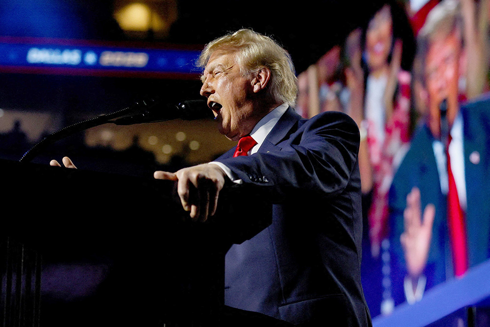 U.S. President Donald Trump delivers closing remarks at the Republican National Midterm Convention in Dallas Sept. 10, 2026. (OSV News/Reuters/Evan Vucci)