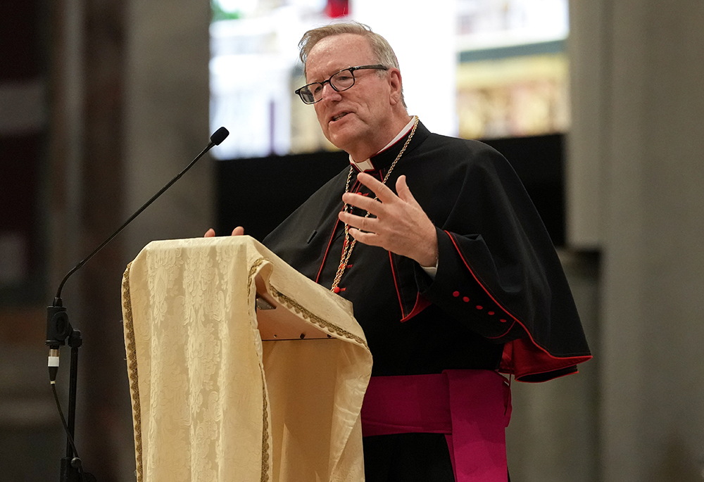 Bishop Robert E. Barron of Winona-Rochester, Minnesota, gives the keynote address during the USA National Jubilee Pilgrim Gathering at the Basilica of St. Paul Outside the Walls in Rome, July 30, 2025. (CNS/Lola Gomez)