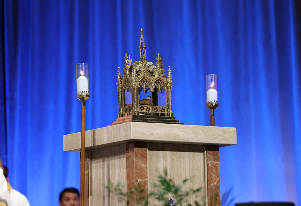 A major relic of Blessed Fulton J. Sheen is displayed at his beatification Mass Sept. 24, 2026, at The Dome at America's Center in St. Louis. (OSV News/Margaret Murray)