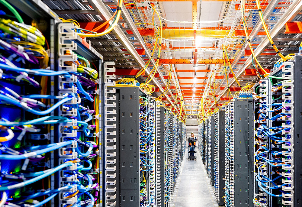 A technician works at an Amazon Web Services AI data center in New Carlisle, Indiana, Oct. 2, 2025. (OSV News/Reuters/Noah Berger for AWS)