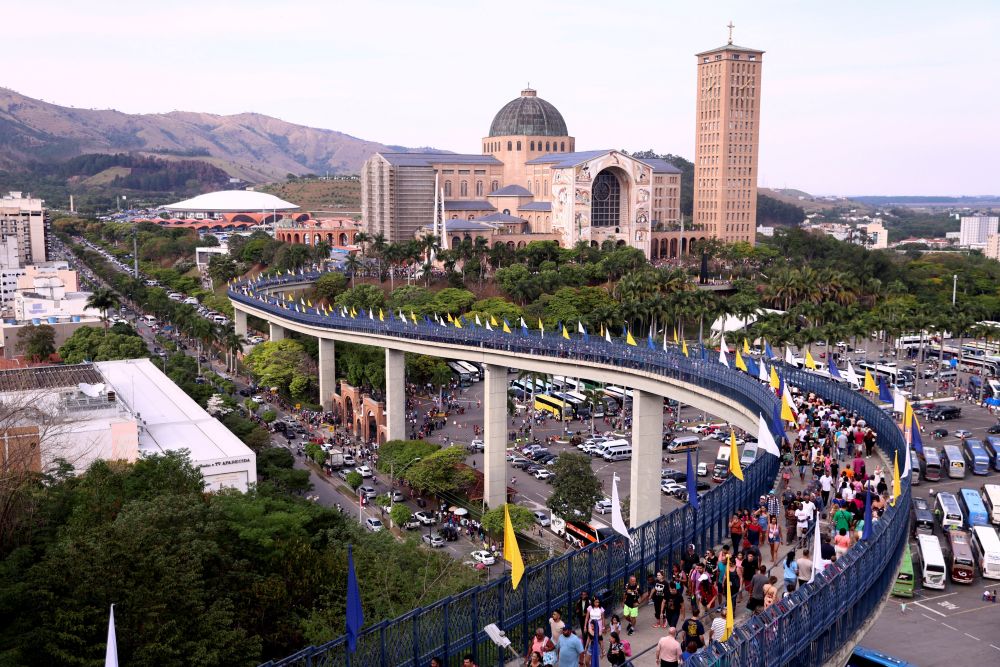 Pilgrims arrive at the Cathedral Basilica of the National Shrine of Our Lady Aparecida, Brazil's patron saint, in the city of Aparecida, Sao Paulo state, Brazil, Oct.12, 2024. (OSV News/Reuters/Carla Carniel, Reuters)