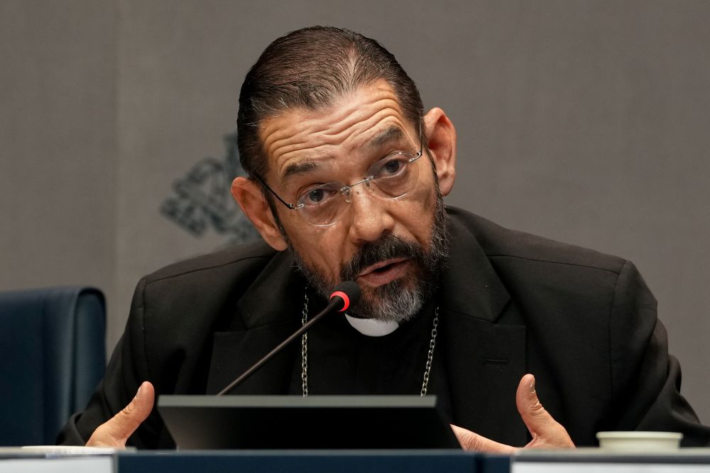Bishop Daniel Flores of Brownsville, Texas, speaks during a news conference at the Vatican, Sept. 11, 2026. (CNS/Lola Gomez)