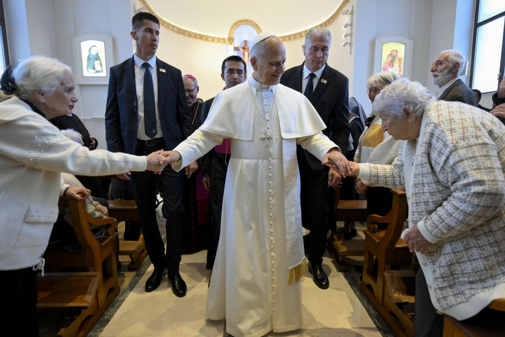 Pope Leo XIV greets residents of a home for the elderly run by the Little Sisters of the Poor in Istanbul during his visit Nov. 28, 2025. (OSV News/Catholic Press/Vatican Media)