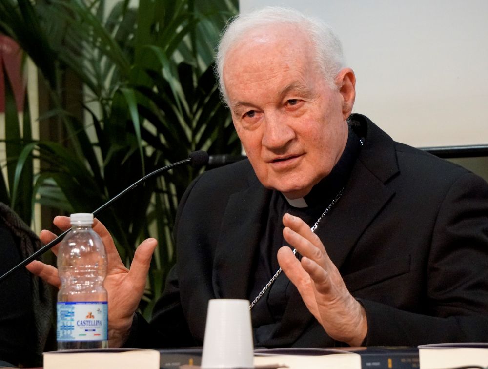 Canadian Cardinal Marc Ouellet, former prefect of the Dicastery for Bishops, speaks to reporters at the Vatican Feb. 20, 2023. (CNS/Justin McLellan)