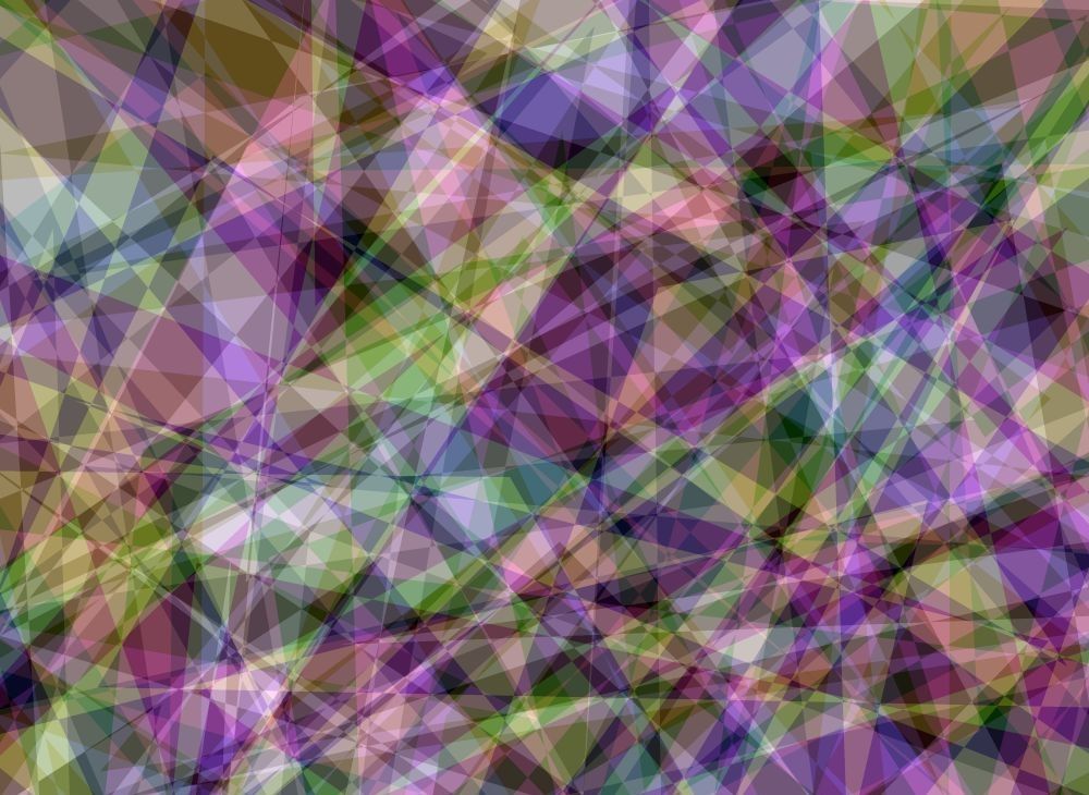 Colored shapes form design, as seen through kaleidoscope. 